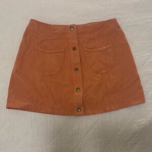 Rust Orange Button-Front Mini Skirt